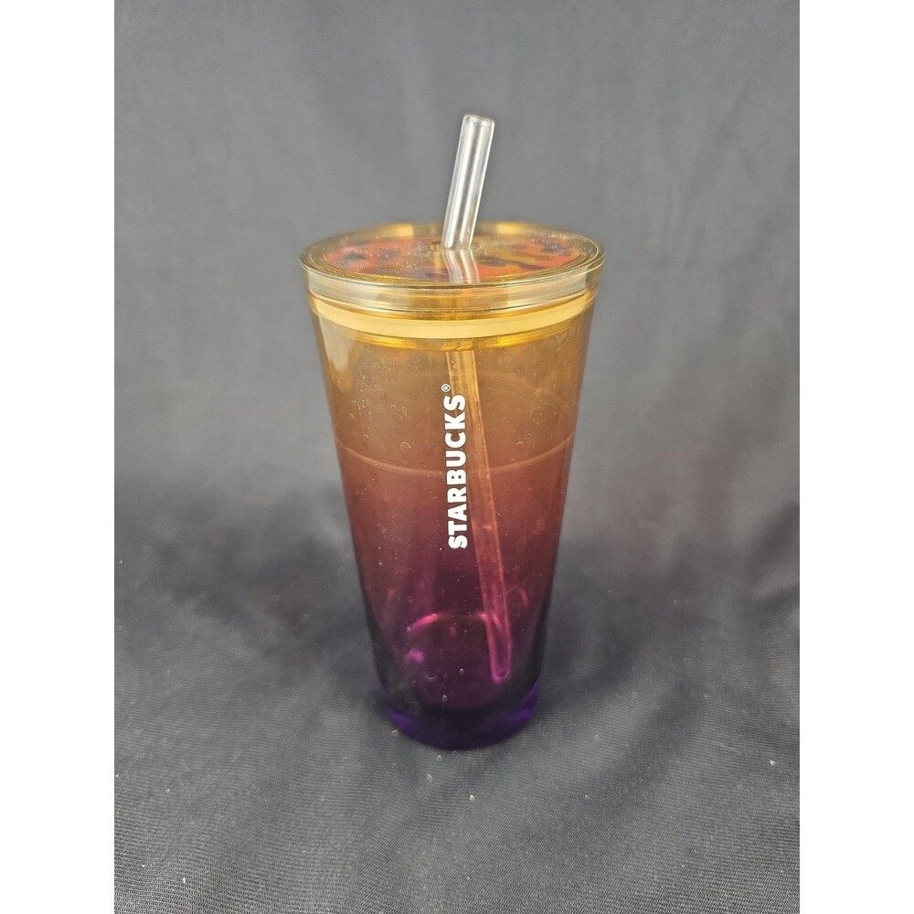 2024 Starbucks Fall Ombre Glass Cold Cup Tumbler - 18oz Purple Gradient w/ Lid